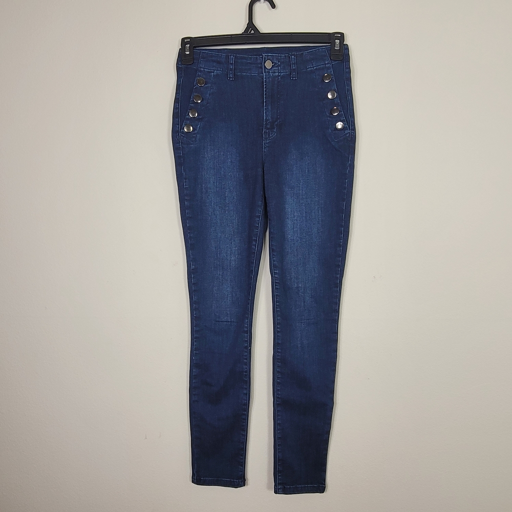 LASCANA High-Rise Size 4 Skinny Jeans Navy Blue Sailor Button Front Women’s